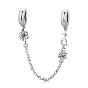 925 Sterling Silver Purple CZ Daisy SILICONE Safety Chain
