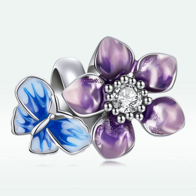 925 Sterling Silver Purple flower And Butterfly Spacer
