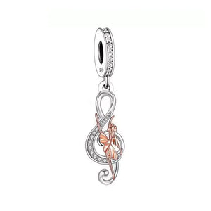 925 Sterling Silver Two Tone Ballerina Music Note Dangle Charm