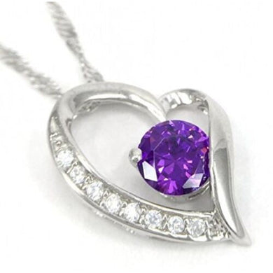 925 Sterling Silver Purple Heart Necklace