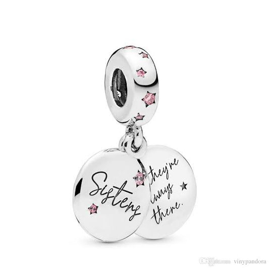 Pink CZ Forever Sisters Dangle Charm