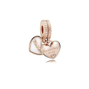 Rose Gold PLATED Mother and Daughter Hearts SET Dangle Charm