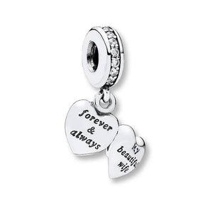 925 Sterling Silver Forever and Always My Beautiful Wife Dangle Charm