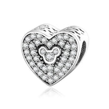 Load image into Gallery viewer, 925 Sterling Silver CZ Mickey in my Heart Bead Charm