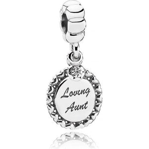 925 Sterling Silver Loving Aunt Engraved Dangle Charm