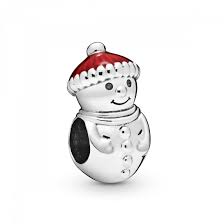 925 Sterling Silver Red Snowman Christmas Bead Charm