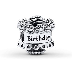925 Sterling Silver Happy Birthday Cake Bead Charm