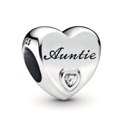 925 Sterling Silver Auntie Engraved Heart Bead Charm