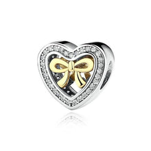Load image into Gallery viewer, 925 Sterling Silver (Gold Plated) Bow in Heart Charm