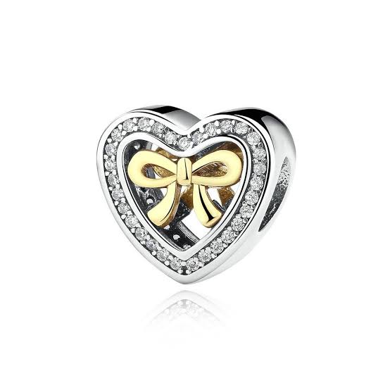 925 Sterling Silver (Gold Plated) Bow in Heart Charm