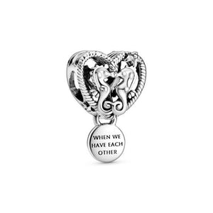 925 Sterling Silver Fabulous Seahorses Heart Bead Charm