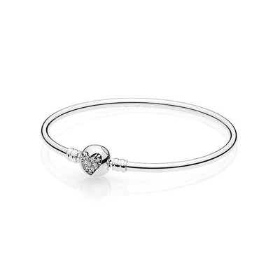 925 Sterling Silver CZ Heart Snowflake SOLID Bangle