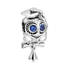 925 Sterling Silver Graduation OWL Blue Eyes Bead Charm