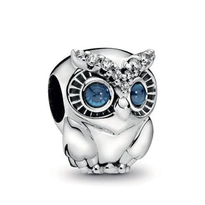 925 Sterling Silver OWL Blue Eyes Bead Charm