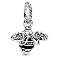 925 Sterling Silver Black and Silver Bee Dangle Charm