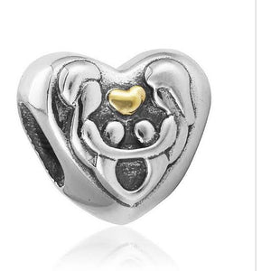 925 Sterling Silver Family Love Heart Bead Charm