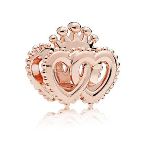 Rose Gold PLATED Double Heart Crown Bead Charm
