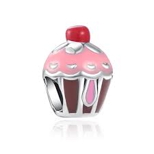 925 Sterling Silver Pink Enamel Cupcake Bead Charm