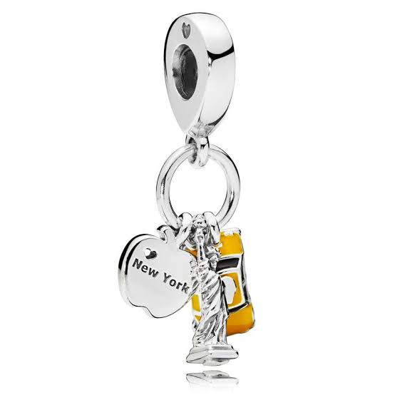 925 Sterling Silver New York Statue of Liberty Taxi Yellow Enamel Dangle Charm