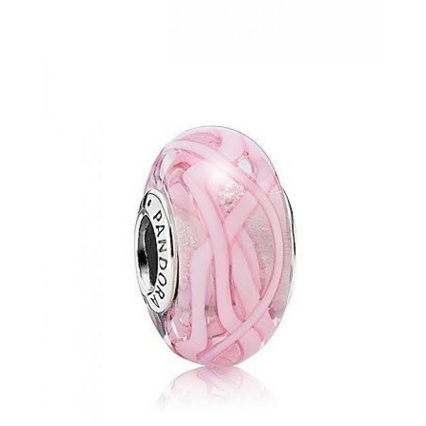 925 Sterling Silver Pink Stripes Patterned Murano Glass Bead Charm
