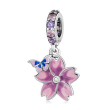 Load image into Gallery viewer, 925 Sterling Silver Pink Enamel Flower Dangle Charm