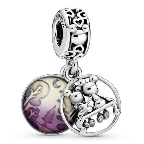925 Sterling Silver Purple Mickey and Minnie Dangle Charm