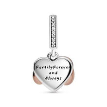 Load image into Gallery viewer, 925 Sterling Silver Rose Gold PLATED Family Forever Heart Dangle Charm