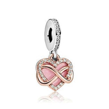 Load image into Gallery viewer, 925 Sterling Silver Rose Gold PLATED Family Forever Heart Dangle Charm