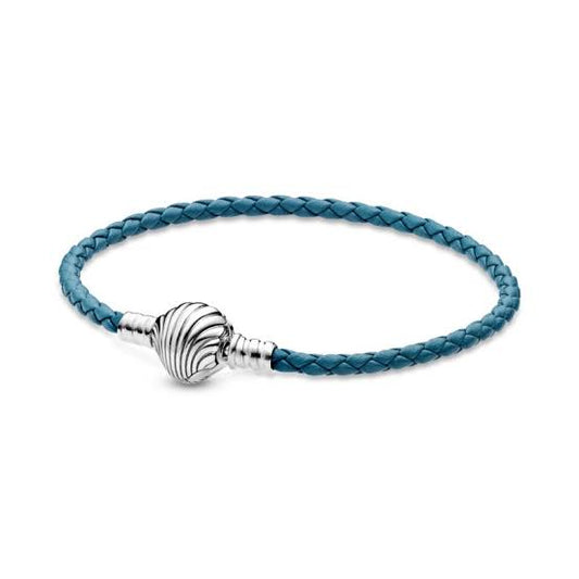 Seashell Clasp Turquoise Braided Leather Bracelet