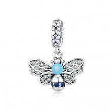 Load image into Gallery viewer, 925 Sterling Silver Blue CZ Bee Dangle Charm