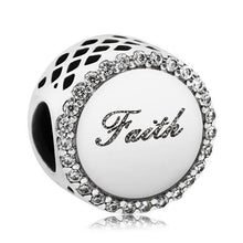 Load image into Gallery viewer, 925 Sterling Silver CZ Faith and Cross Engraved Bead Charm