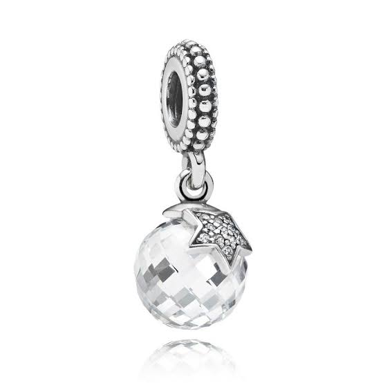 925 Sterling Silver Moon and Stars Crystal Dangle Charm