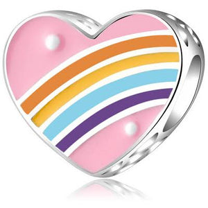 925 Sterling Silver Pink Enamel Rainbow Heart Bead Charm