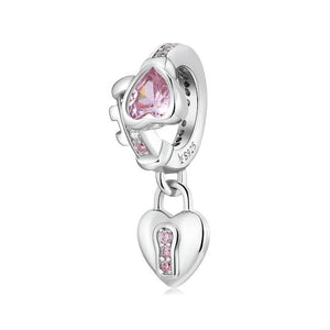 925 Sterling Silver Padlock and Heart Key Bead Charm