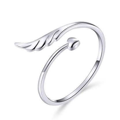 Feather And Heart Adjustable Ring