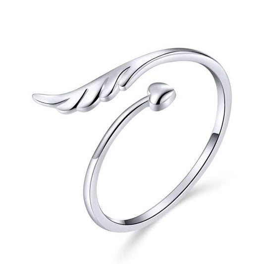 Feather And Heart Adjustable Ring