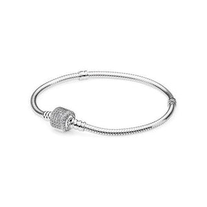 925 Sterling Silver CZ Barrel Clasp Snake Bracelet
