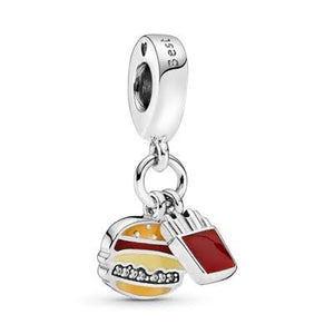 925 Sterling Silver Burger and French Fries Enamel Dangle Charm
