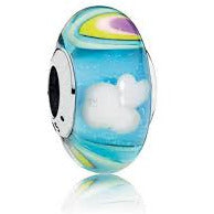 925 Sterling Silver Rainbow And Clouds Murano Glass Bead Charm