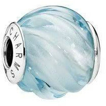 925 Sterling Silver Light Blue Wave Murano Glass Bead Charm