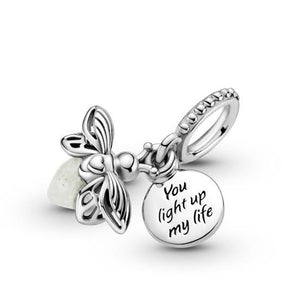 925 Sterling Silver Glo-in-the-Dark "You Light Up My Life" Firefly Dangle Charm
