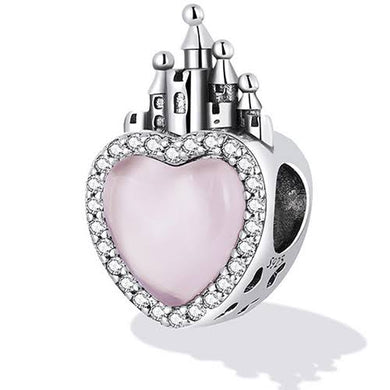 925 Sterling Silver CZ Pink Heart Castle Bead Charm