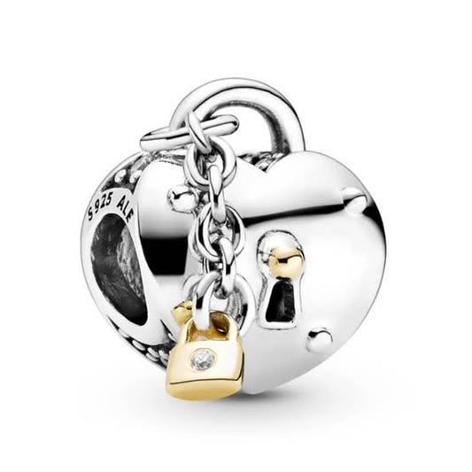 Two Tone Heart Lock Bead Charm