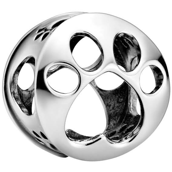 925 Sterling Silver Paw Print Openwork Bead Charm