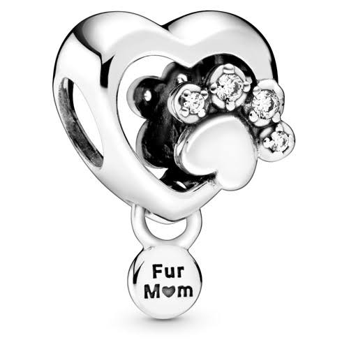 925 Sterling Silver Fur Mom Paw Print Heart Bead Charm