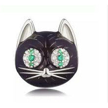925 Sterling Silver Black Enamel Lucky Cat Bead Charm