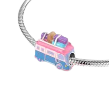 925 Sterling Silver Color Full Travel Bus Bead Charm