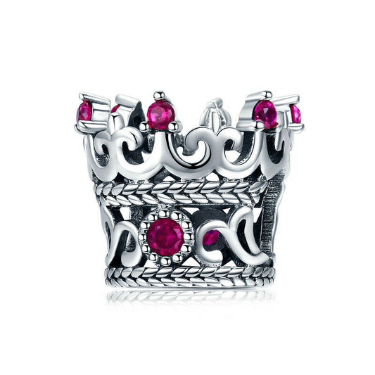 Pink CZ Crown Bead Charm