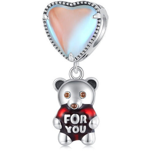 "For You" Love Balloon Teddy Bear Bead Charm