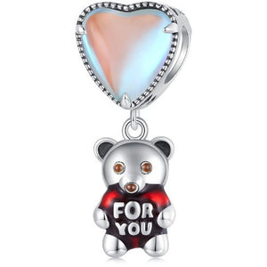 925 Sterling Silver "For You" Love Balloon Teddy Bear Bead Charm